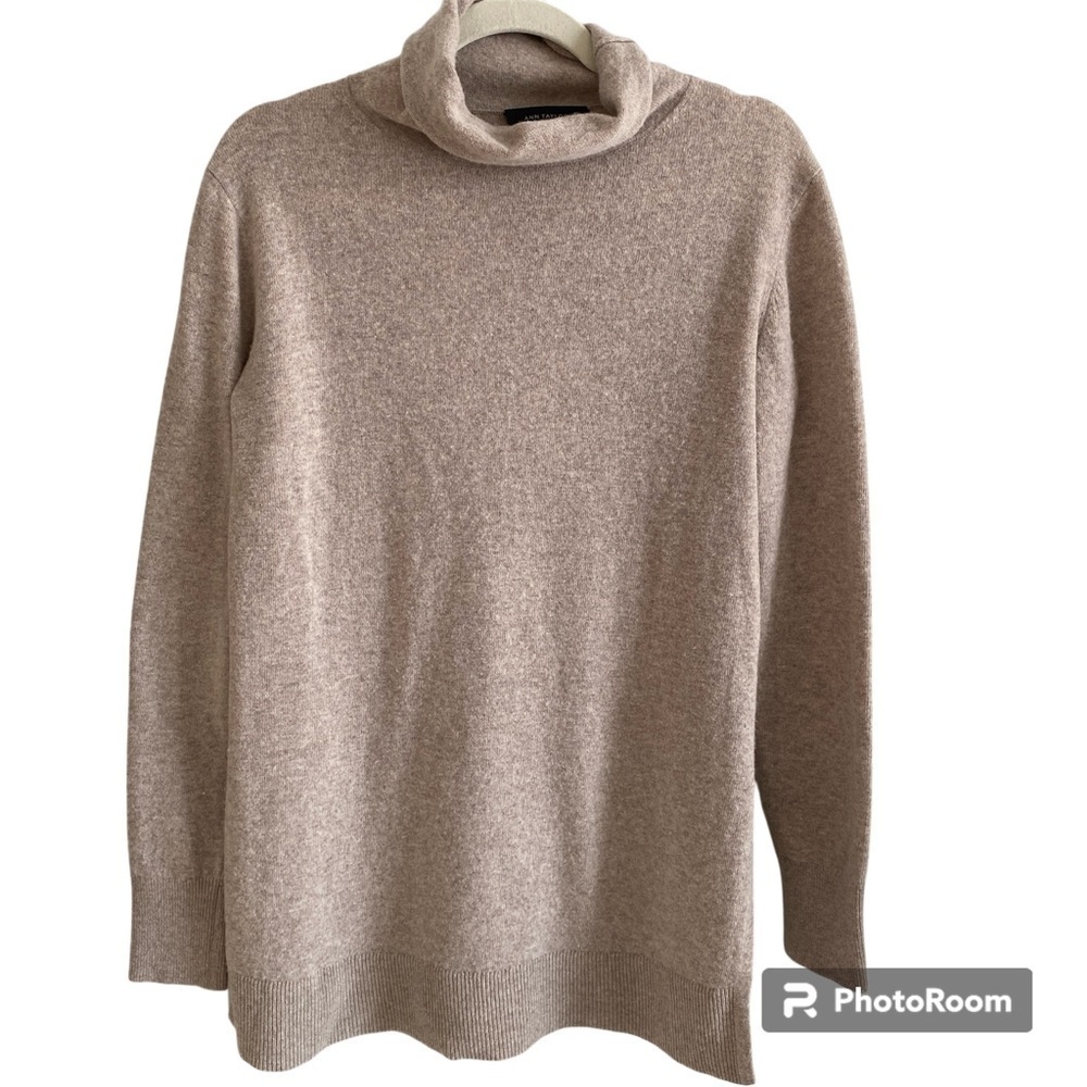 ANNE Taylor Wool Blend Turtleneck Tunic Sweater Oatmeal Size S